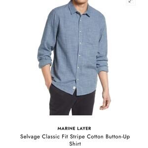 Marine Layer Classic Fit LS Selvage Shirt Mid Blue NWT Mens 2 XL